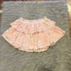 Loveshackfancy ruffle mini skirt in ballet pink, floral mini‎ skirt size medium